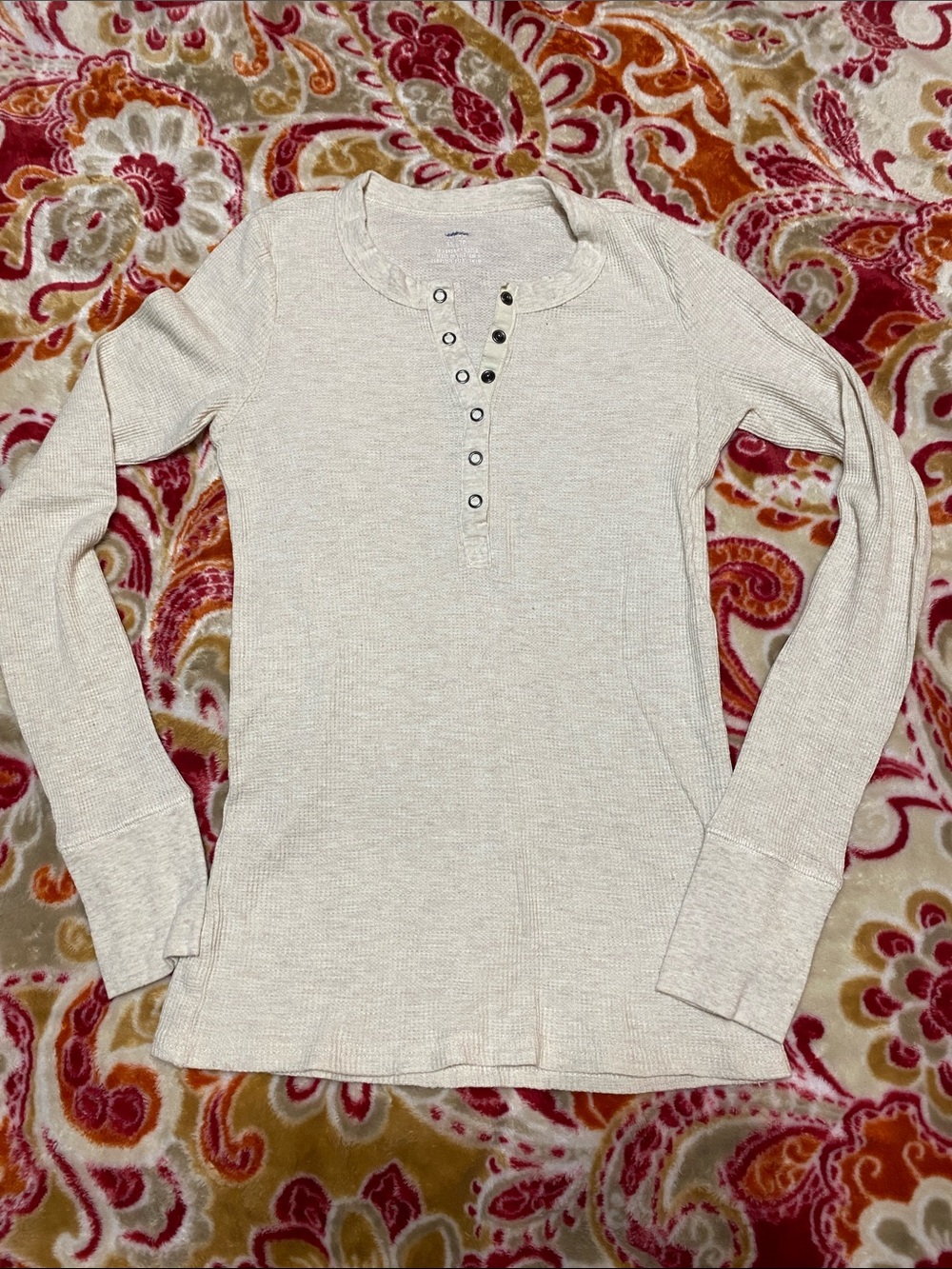 aerie Cream Waffle Henley Long Sleeve Top